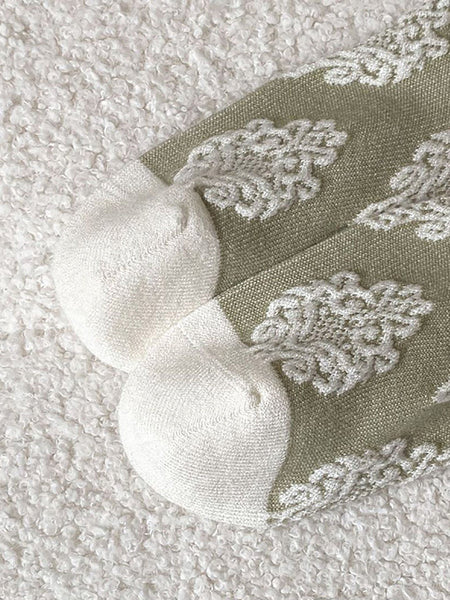 5 Pairs Women Autumn Artsy Flower JAcquard Cotton Socks QM009 BUYKUD