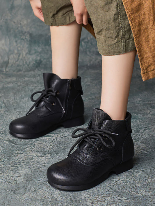 Women Casual Winter Soft Leather Spliced Mid Heel Boots AV1032 Genistyle Shop