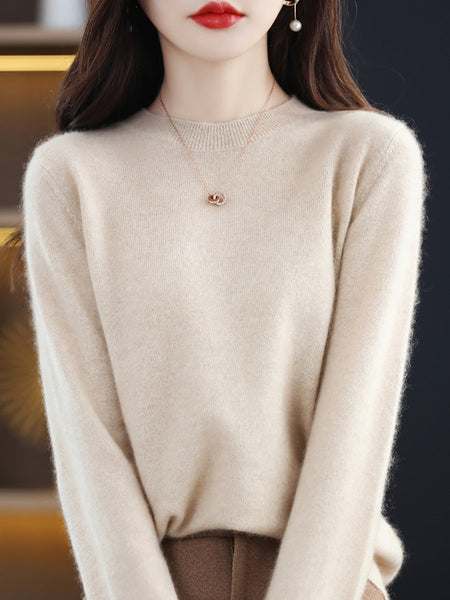 Women Autumn Solid Wool Knitted O-Neck Bottom Sweater CX058 RMZP