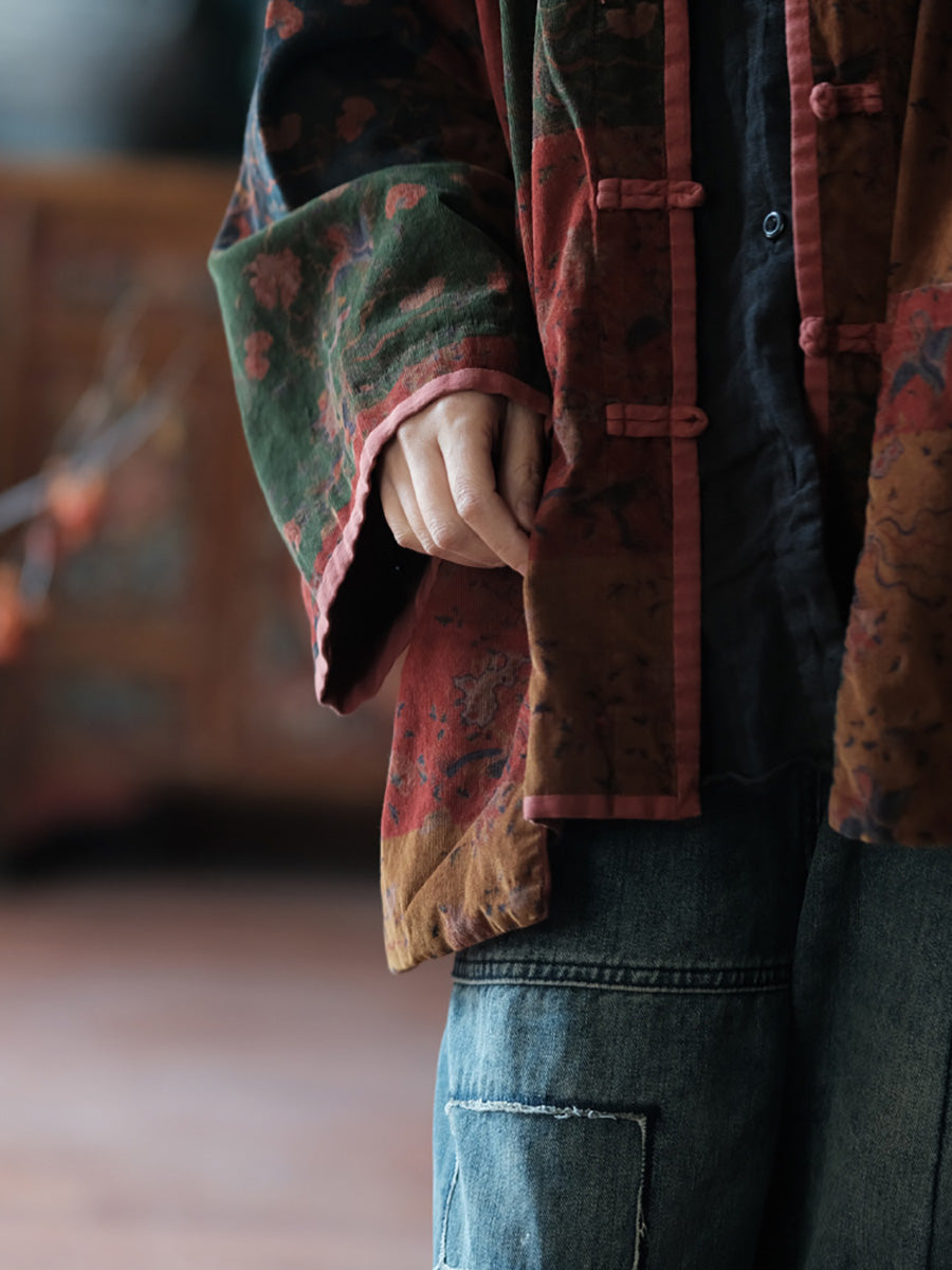 Women Vintage Spring Floral Spliced Button Up Shirt Coat PA1034 Ada Fashion