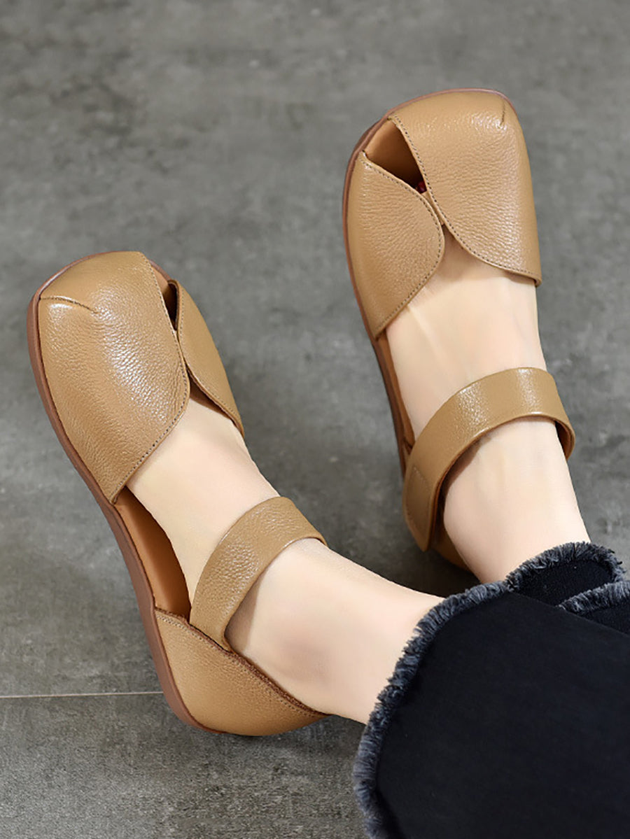 Women Summer Solid Leather Soft Spliced Flat Sandals ZZ1025 Ada Fashion