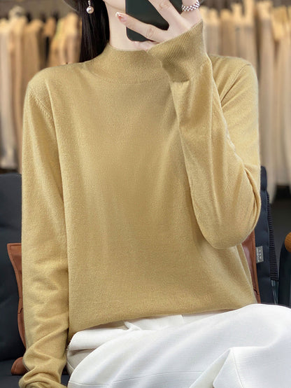 Women Autumn Knit Warm Half-Turtleneck Sweater WU019 BK