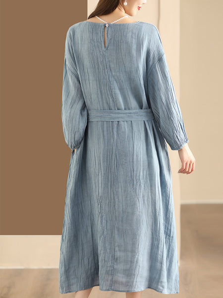 Women Summer Artsy Solid Strap Ramie Dress QW1014 Ada Fashion