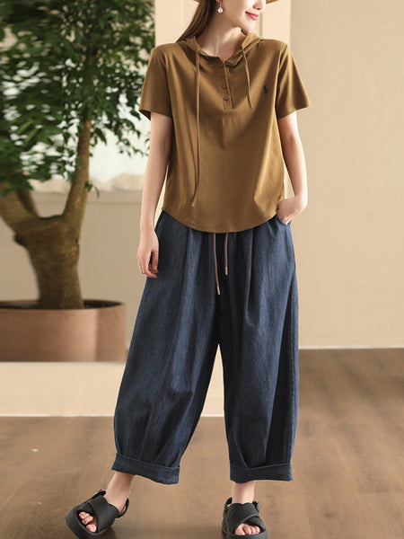 Women Summer Casual Solid Denim Loose Harem Pants FD003 ZMMM