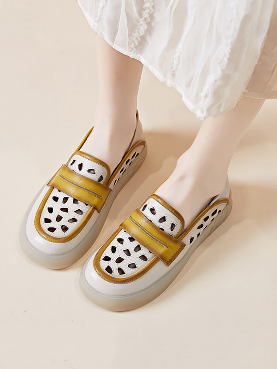 Women Summer Casual Leather Colorblock Flat Shoes FG1005 Ada Fashion