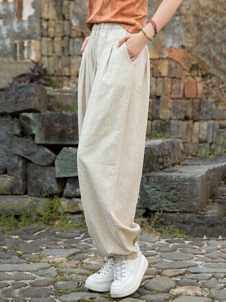 Women Pure Ramie Straight Worn Color Summer Pants FashionChic