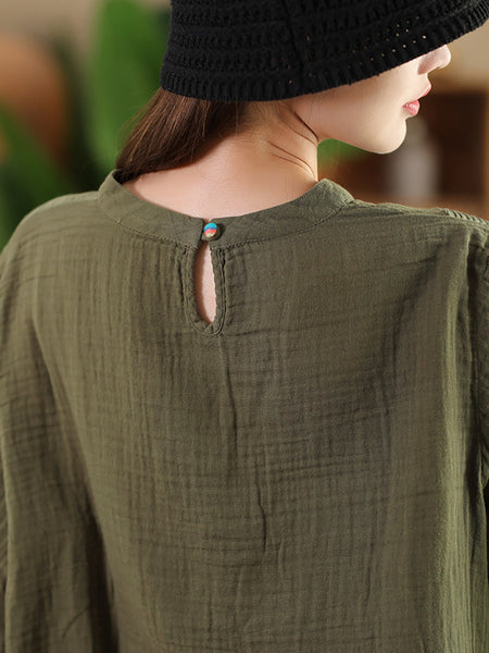 Women Autumn Artsy Embroidery Stand Collar Cotton Blouse AI1076 ZMMM