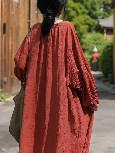 Women Artsy Summer Solid Loose Cotton Dress KL1003 Ada Fashion