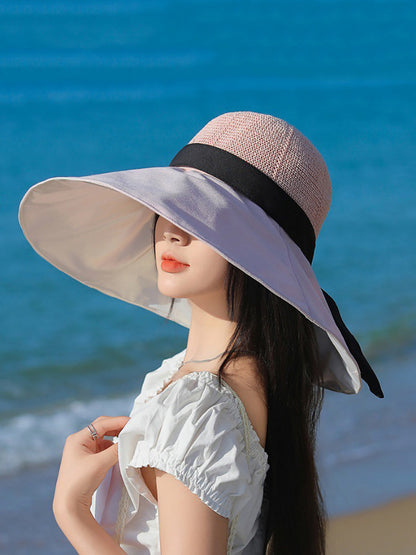 Women Summer Travel Large Brim Sunproof Spliced Hat QW1036 Ada Fashion