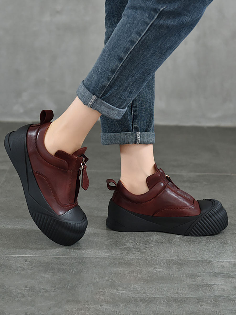 Women Casual Genuine Leather Zipper Platform Shoes WG035 TZTJ