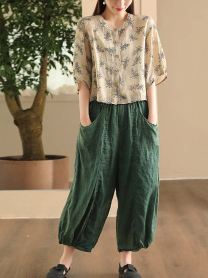 Women Summer Artsy Floral O-Neck Thin Shirt FD023 XJYF