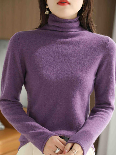 Women Autumn Turtleneck 100%Wool Solid Sweater BA1009 Genistyle Shop