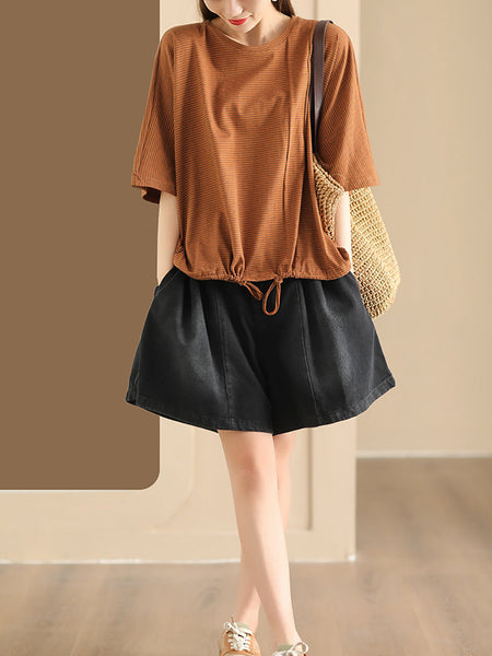 Women Summer Casual Stripe Strap Cotton Shirt BN1043 Ada Fashion