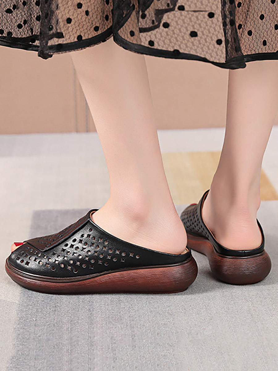 Women Summer Casual Leather Cutout Flat Sandals HH047 HNXZ