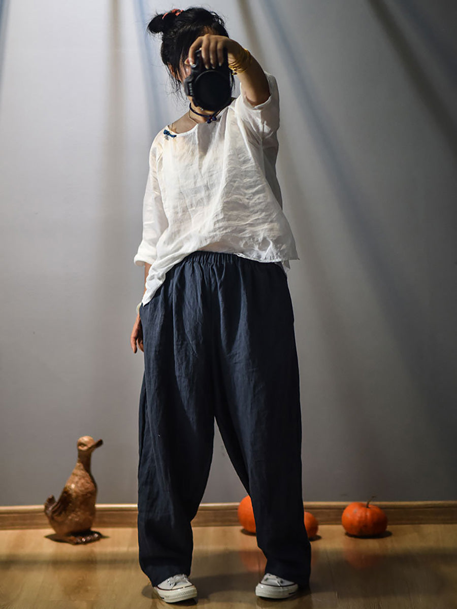 Women Vintage Spring Linen Solid Harem Pants FD040 QTMM