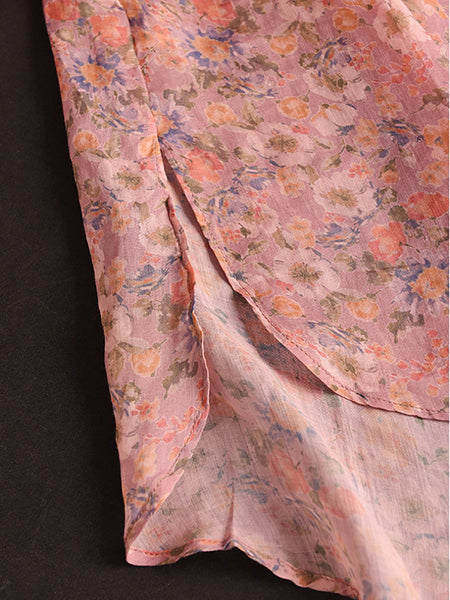 Women Summer Artsy Floral Spliced Ramie Long Shirt BN1007 Ada Fashion