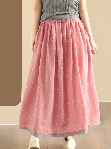 Women Summer Artsy Dot Loose Ramie Skirt PP1047 BUYKUD