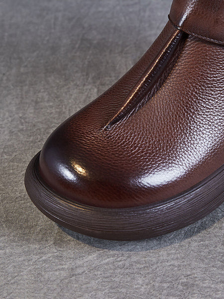 Women Winter Soft Leather Spliced Solid Flat Boots BA1025 Genistyle Shop