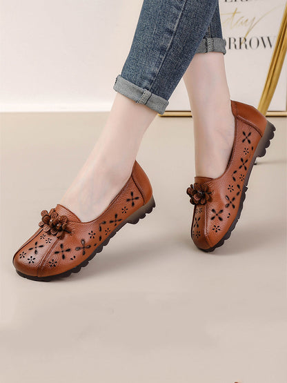 Women Summer Vintage Leather Flower Cutout Shoes FG1026 Ada Fashion