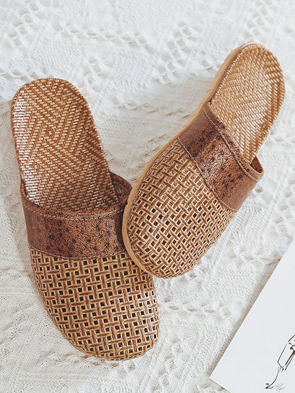 Women Summer Vintage Bamboo Weaving Spliced Slippers FG1022 Ada Fashion