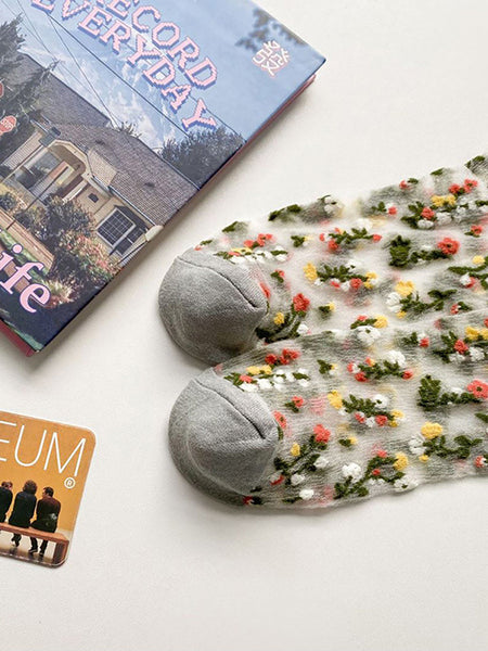 5 Pairs Women Summer Flower Jacquard Thin Socks FG1017 Ada Fashion