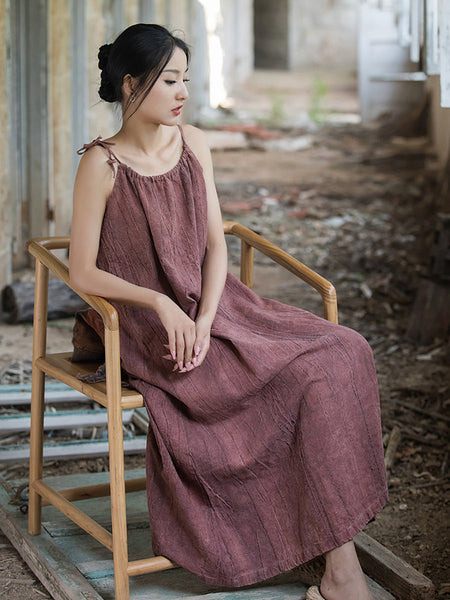 Plus Size Women Summer Vintage Solid Loose Vest Dress II1058 BXF