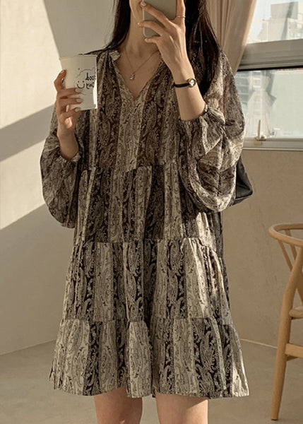 Bohemian Photo Color Print Patchwork Mid Dress Lantern Lantern TT1047 shopify