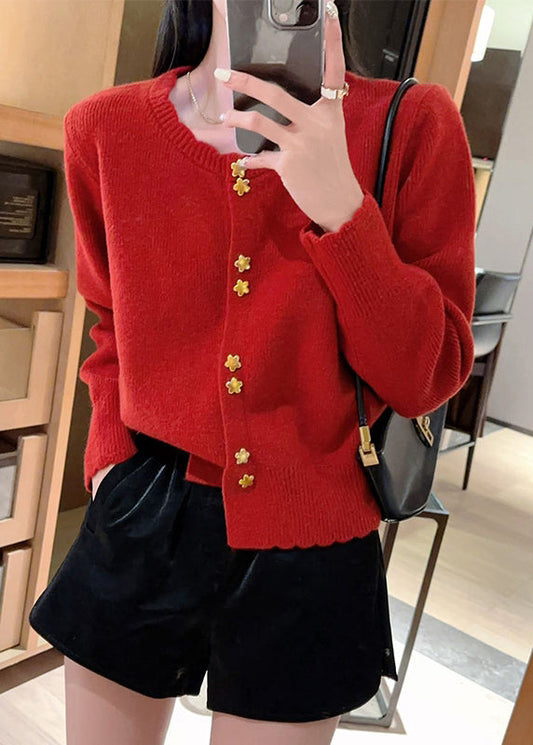 Chic Red O Neck Button Knit Cardigan Coat Fall QC046 shopify