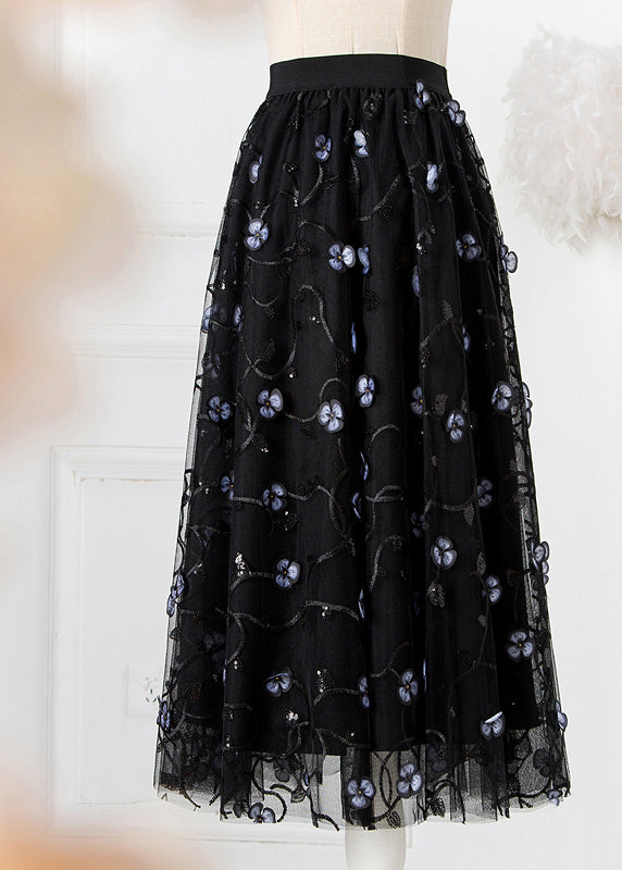 Art Black Embroidered Floral High Waist Tulle Pleated Skirts Spring AJ1018 shopify