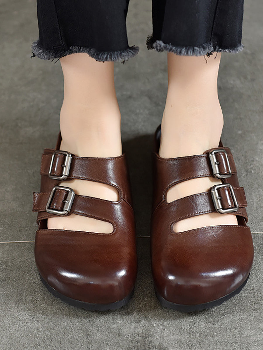 Women Summer Solid Leather Flat Birkenstock Slippers UI1024 Ada Fashion