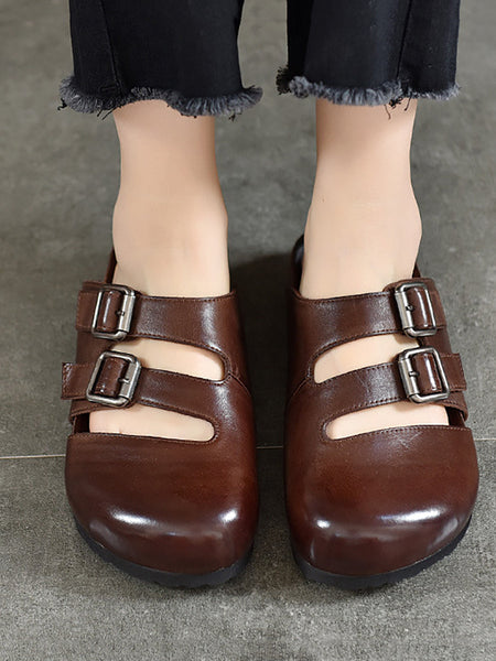 Women Summer Solid Leather Flat Birkenstock Slippers UI1024 Ada Fashion