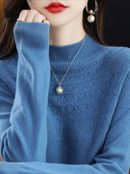 Women Autumn Solid Cable Knit 100%Wool Half Turtleneck Sweater QN017 BK