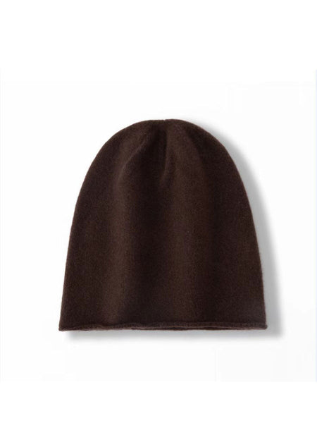 Women Casual Solid Hemming 100%Cashmere Knit Hat BA1068 Genistyle Shop