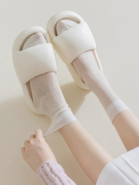 7 Pairs Women Summer Solid Thin Socks II1016 BUYKUD