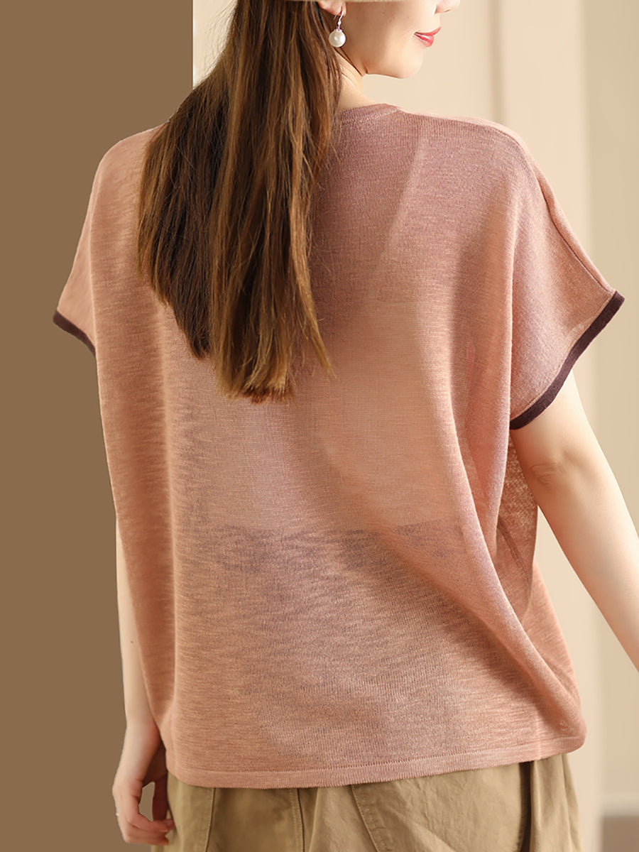 Women Summer Letter Printing Knitted Loose Shirt OP1049 BUYKUD