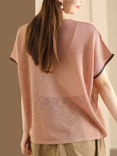 Women Summer Letter Printing Knitted Loose Shirt OP1049 BUYKUD