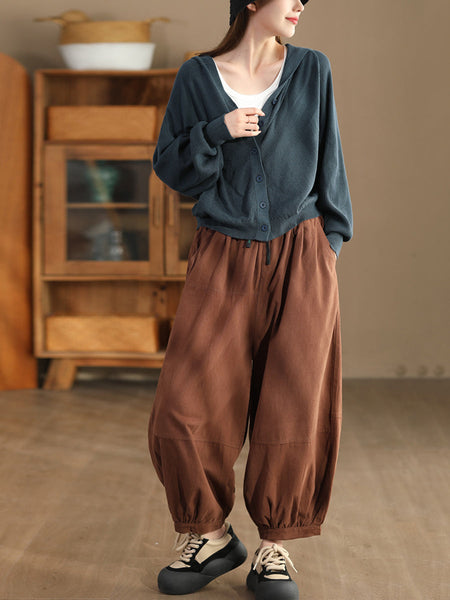 Women Autumn Casual Solid Spliced Cotton Harem Pants AS1022 ZMMM