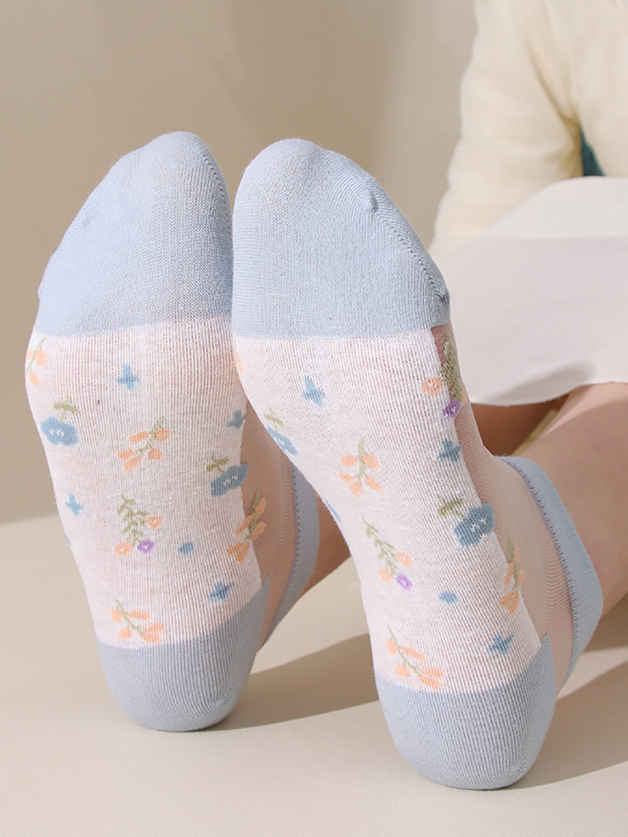 5 Pairs Women Summer Jacquard Thin Socks OO1033 BUYKUD