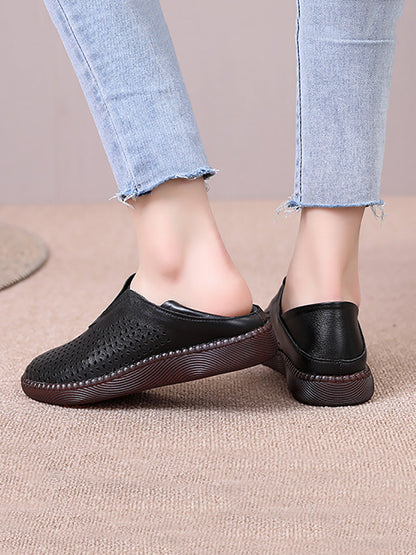 Women Summer Solid Casual Leather Cutout Flat Shoes HH048 HNXZ