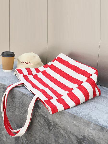 Women Casual Stripe Canvas Large Capacity Shoulder Bag CX044 LCPJ