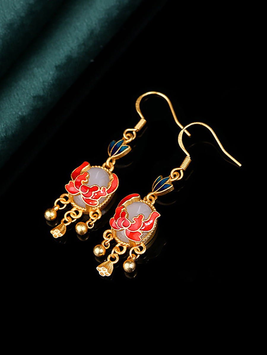 Women Ethnic Jade Cloisonne Enamel Earrings AH1073 BUYKUD