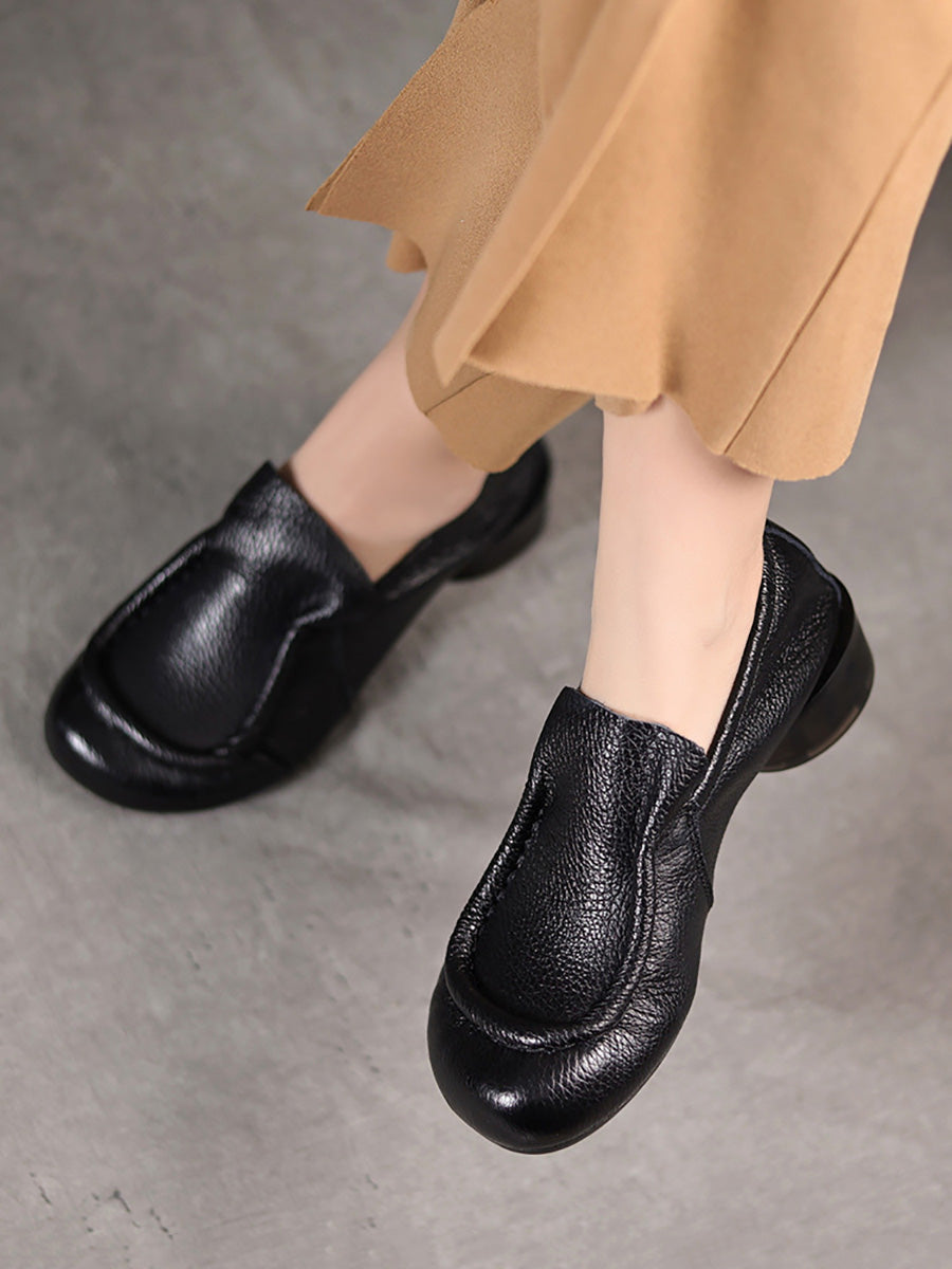 Women Summer Retro Soft Genuine Leather Low Heel Shoes CX013 XRXY