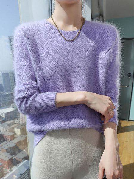 Women Autumn O-Neck Solid Rhomboids Wool Warm Knit Sweater AV1010 Genistyle Shop