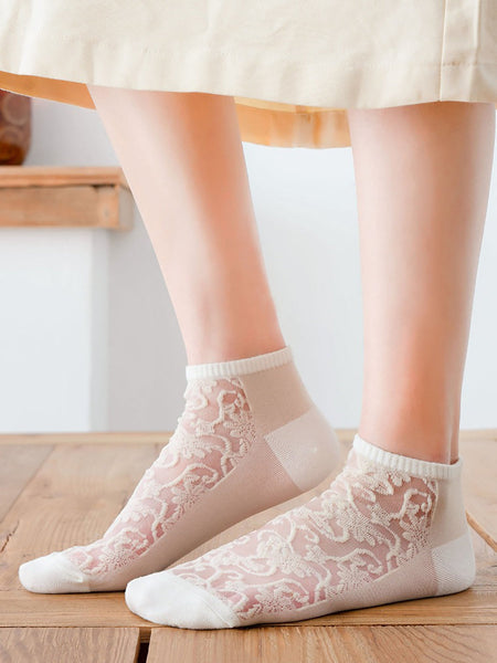 5 Pairs Women Flower Jacquard Summer Socks AA1026 Ada Fashion