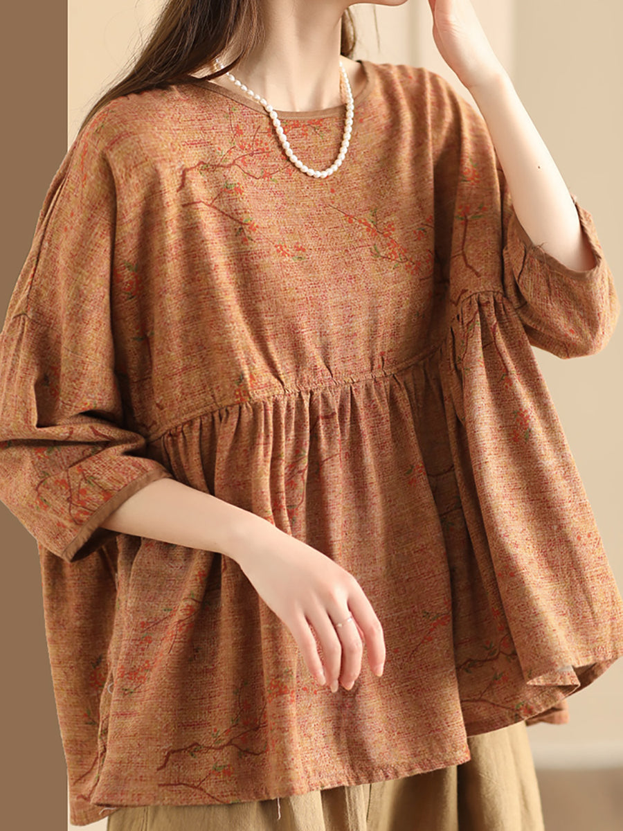 Women Summer Vintage Flower Spliced Loose Shirt XX1047 Ada Fashion