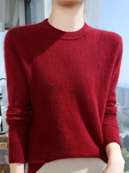 Women Autumn Casual O-Neck Soft 100%Wool Sweater QU030 BK