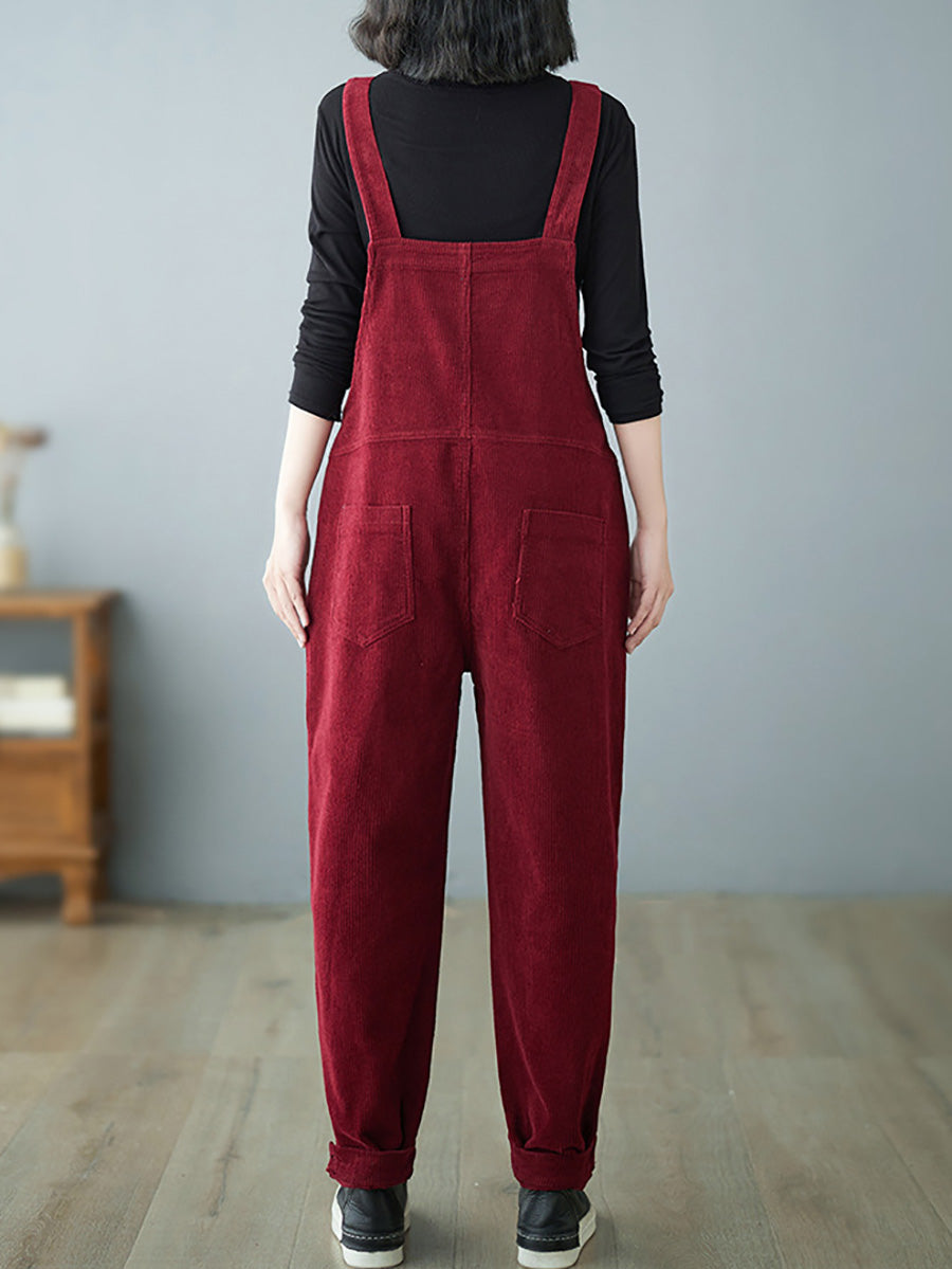 Women Casual Autumn Solid Corduroy Loose Jumpsuits AH1009 BUYKUD