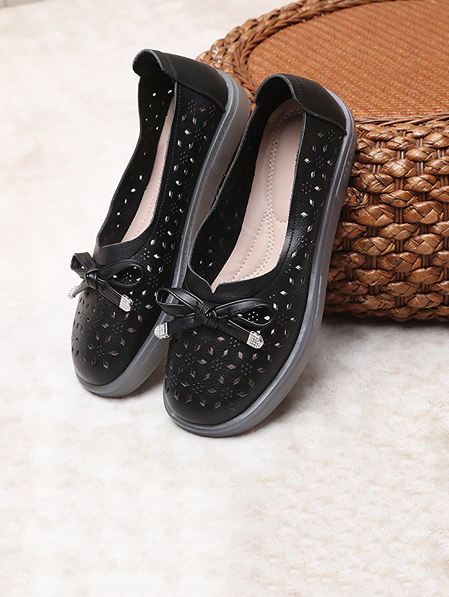 Women Casual Summer Solid Cutout Leather Flat Shoes KL1043 Ada Fashion