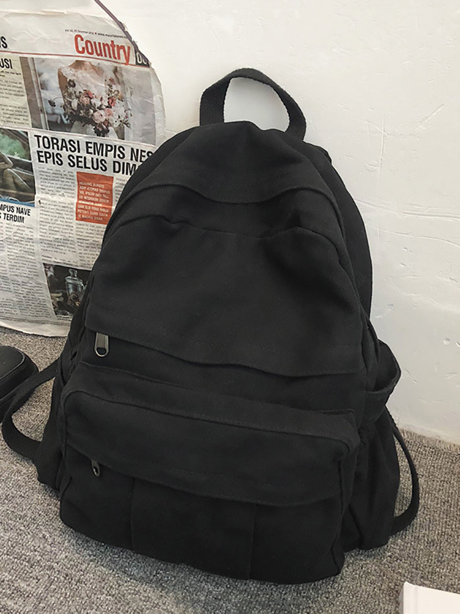 Women Casual Solid Canvas Large Capacity Backpack AT1030 BUYKUD