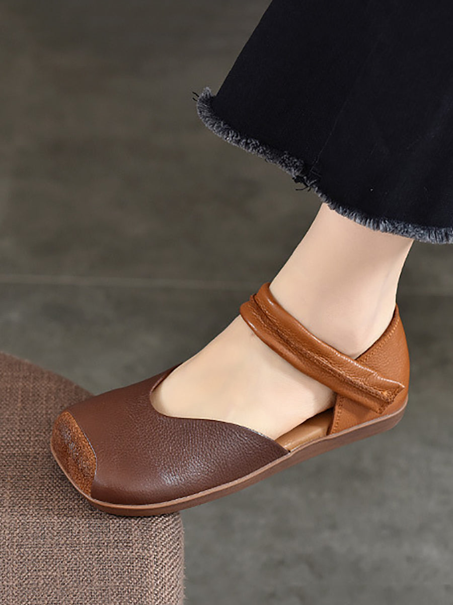 Women Summer Leather Colorblock Flat Shoes QW1039 Ada Fashion